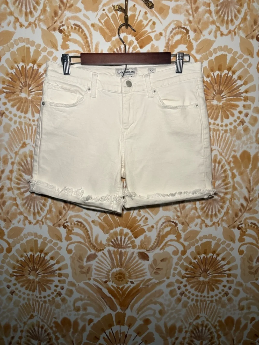 Lucky Brand White Frayed Denim Shorts | Mid Rise Cutoff Jean Shorts | Summer Cas